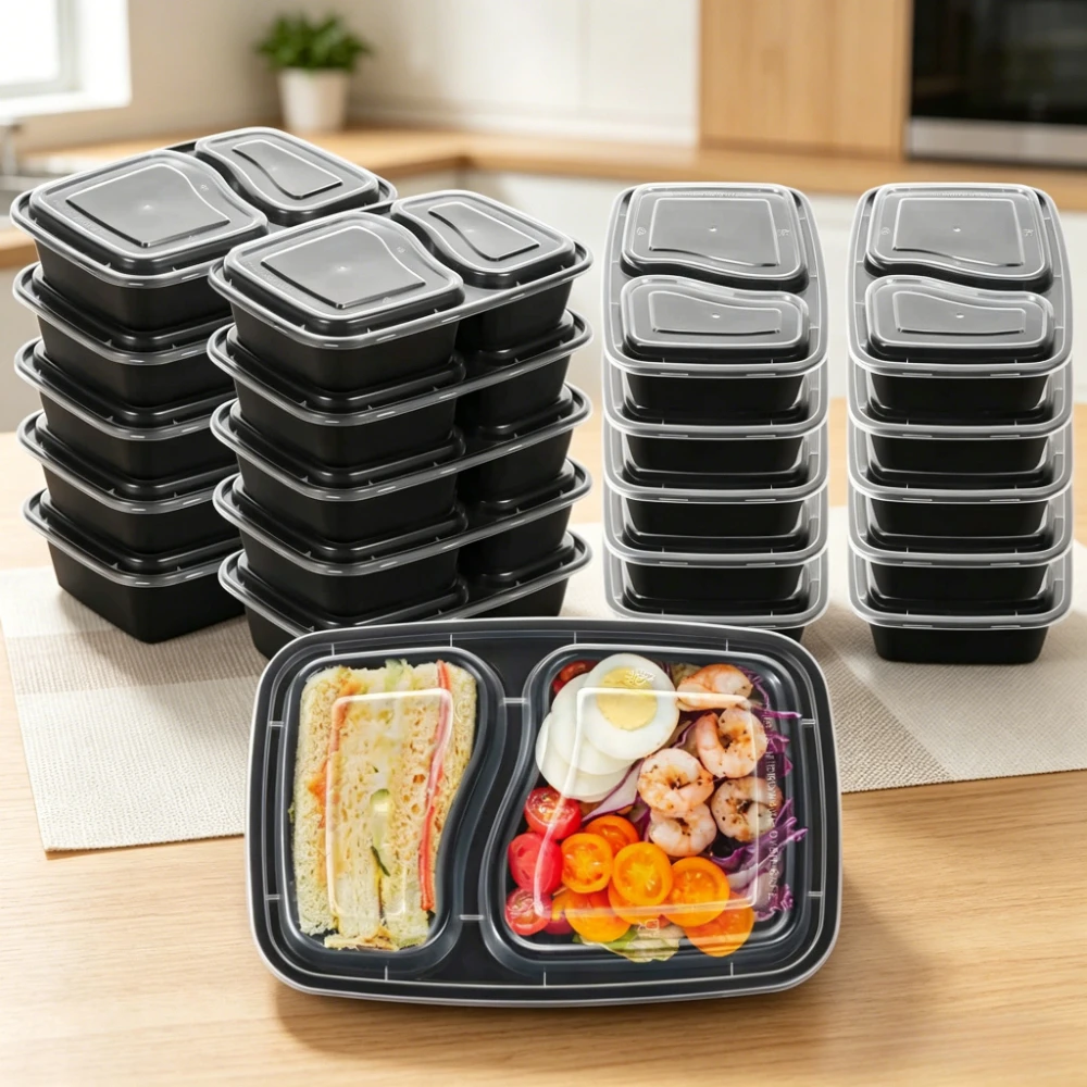 

Набор из 20 контейнеров для еды, одноразовые ланч-боксы с 2 отделениями, безопасные для микроволновки, без BPA, пластиковые контейнеры для обедов.