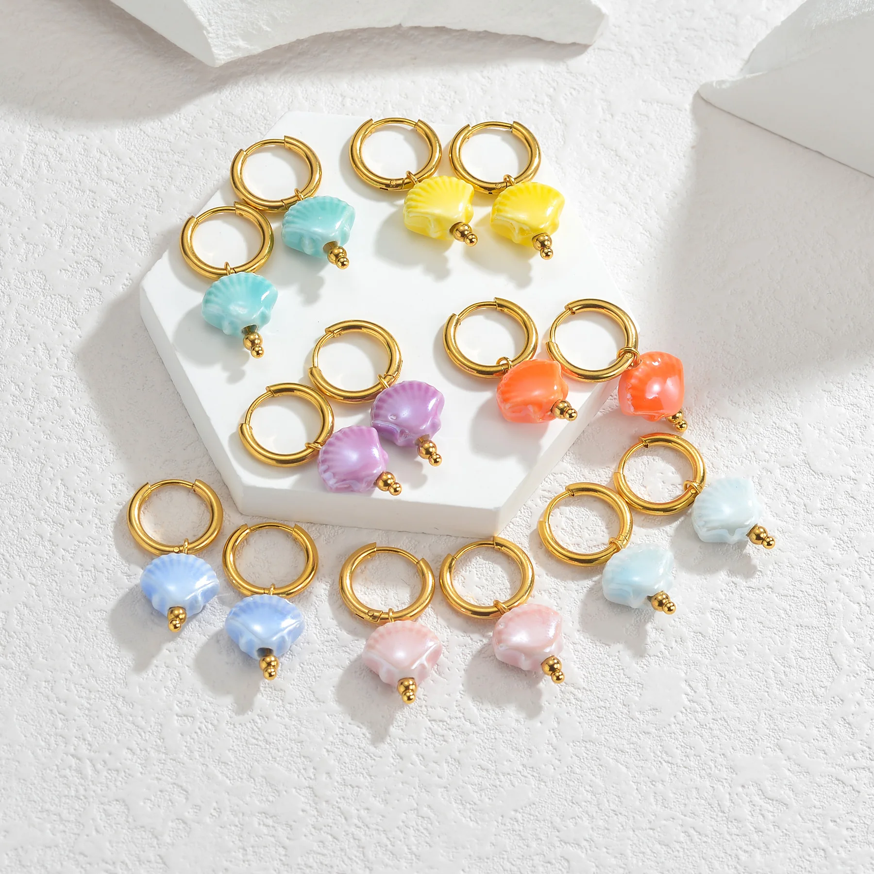 Seakissky Cute Candy Colored Ceramic Star Heart-shaped Geometry Pendants Earrings For Women Girl Simple Fashion Jewelry Gifts