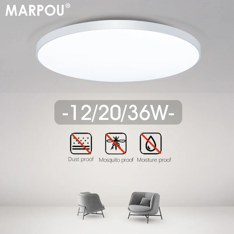 marpou lampada de teto moderna impermeavel e a prova de umidade lampada de banheiro luz de teto para viver mosquito prova 12w 20w 36w 220v 01