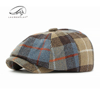 2023 Autumn New Octagonal Cap Men And Women British Vintage Woolen Beret Plaid Newsboy Cap Peaked Cap