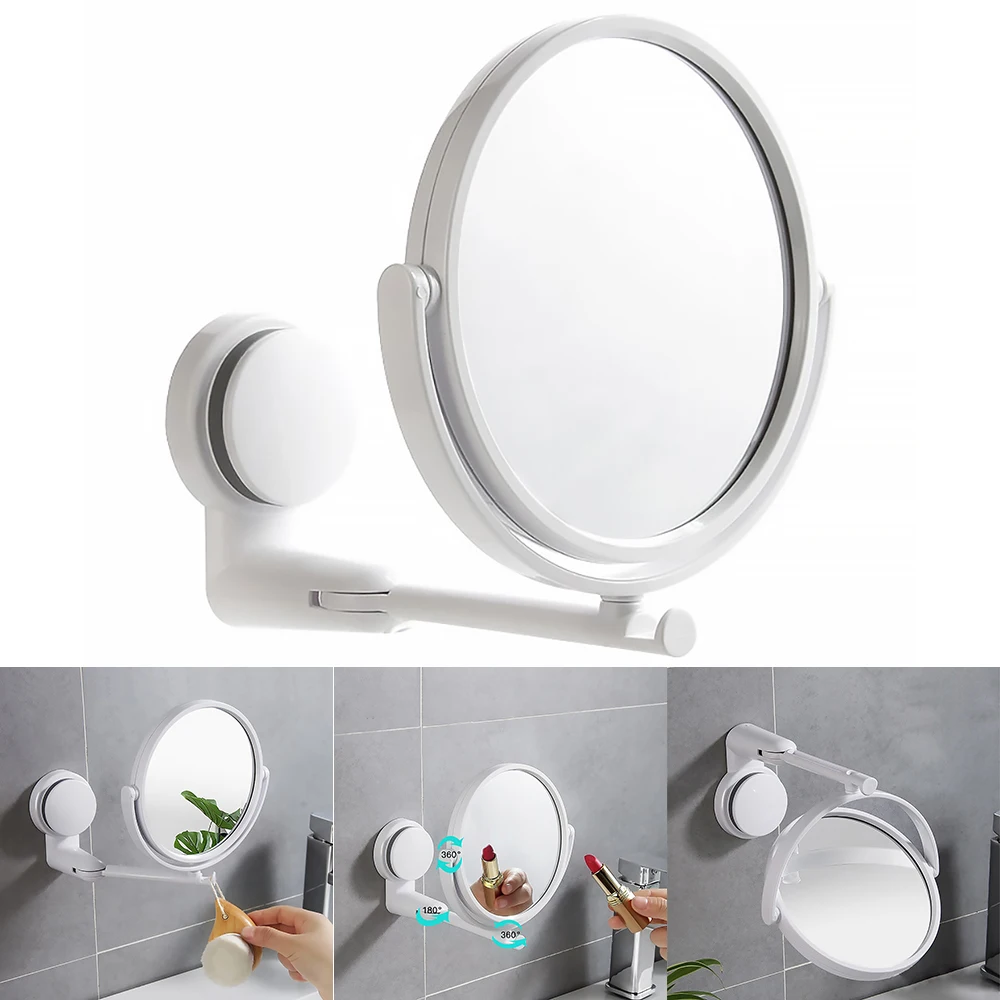 Folding Makeup Mirror Wall Mount Vanity Mirror Without Drill Swivel Bathroom Mirror Folding Double Sided Cosmetic Makeup Mirrors