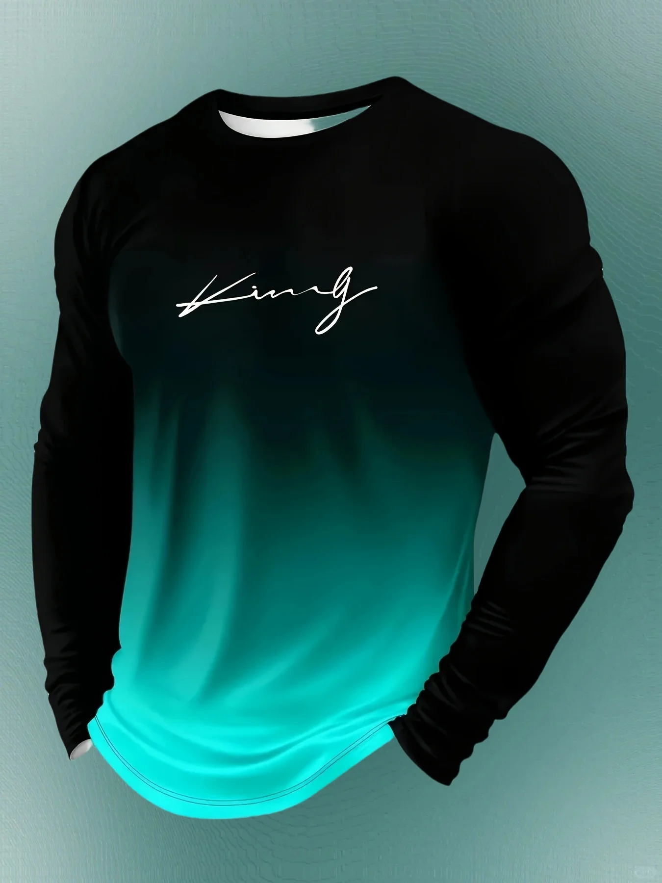 

Spring Simple Men's Long-sleeved T-shirt Gradient Wild Fashion Trend T-shirt Men New Commuter Large Size Round Neck Long-sleeved