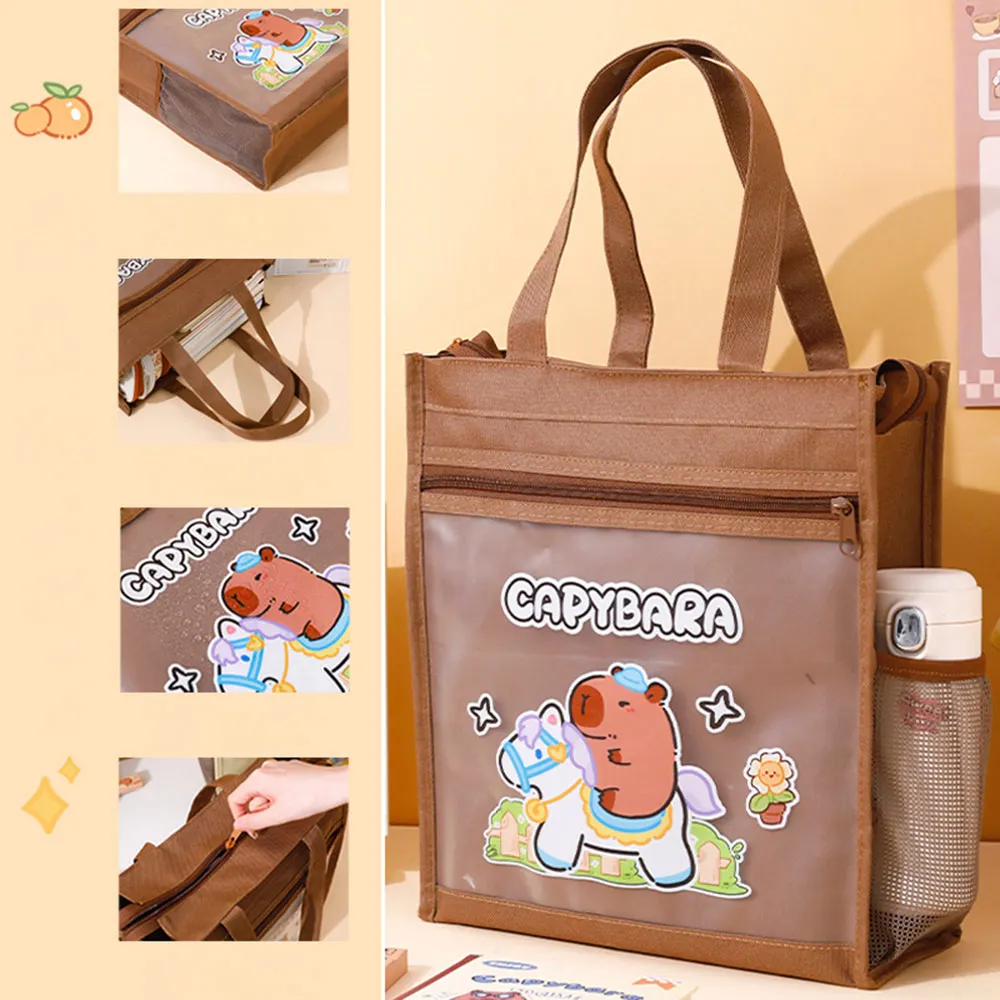 Oxford Cloth Capybara Students Tutorial Bag with Zipper School Office Supplies File Bag Large-capacity Tote School Packet