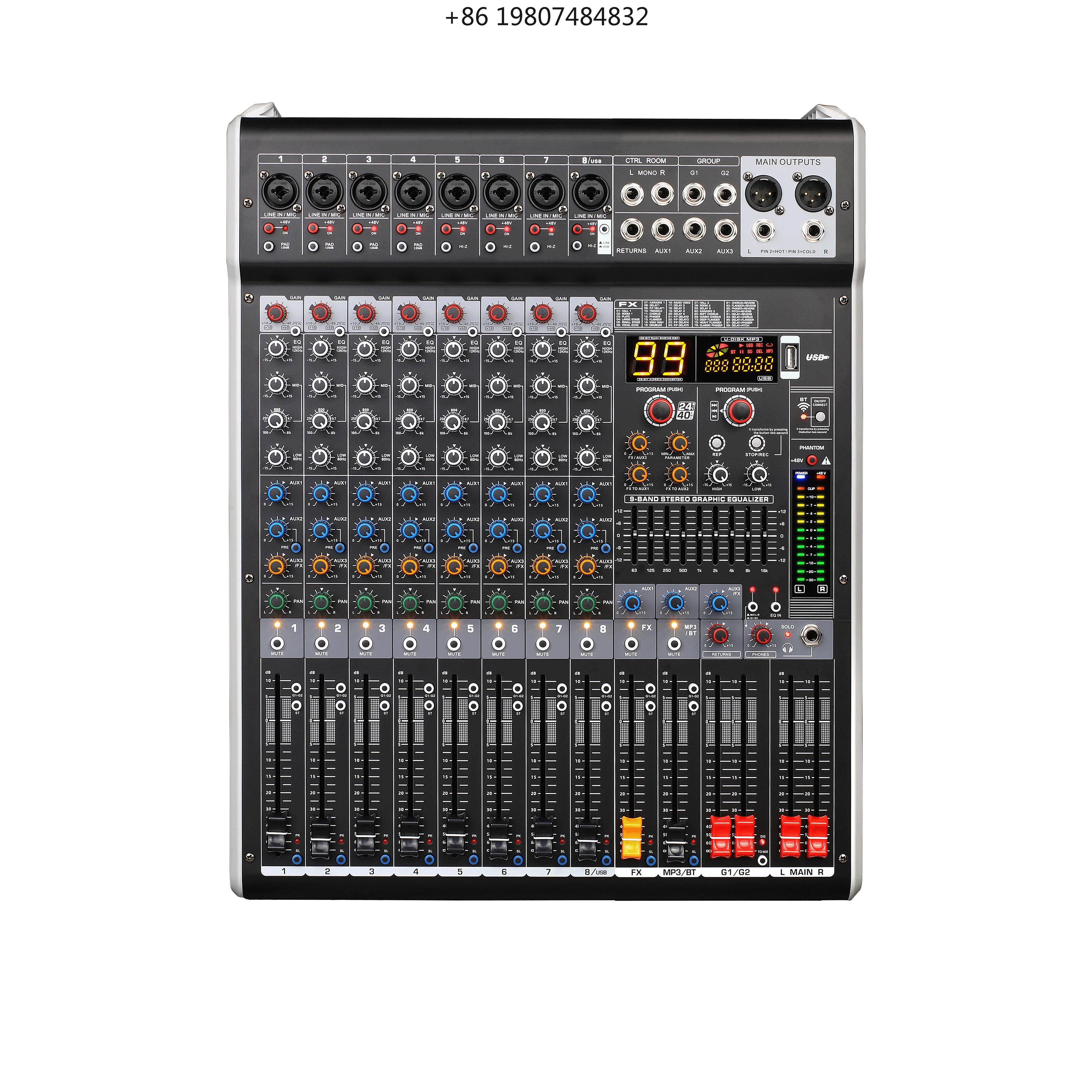 Mono/2 Channel Stereo/MP3/Blue-tooth/48V Phantom Power AE Series 99DSP Effects Audio Mixer Console 4-band EQ 8/12/16 Channels