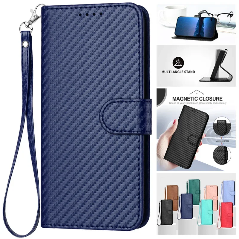 

Carbon Fiber Case for Xiaomi 14T 15 14 13T 12T 11T Pro Lite Poco X6 M6 F6 X5 Pro C75 C65 Leather Magnetic Stand Book Wallet Case