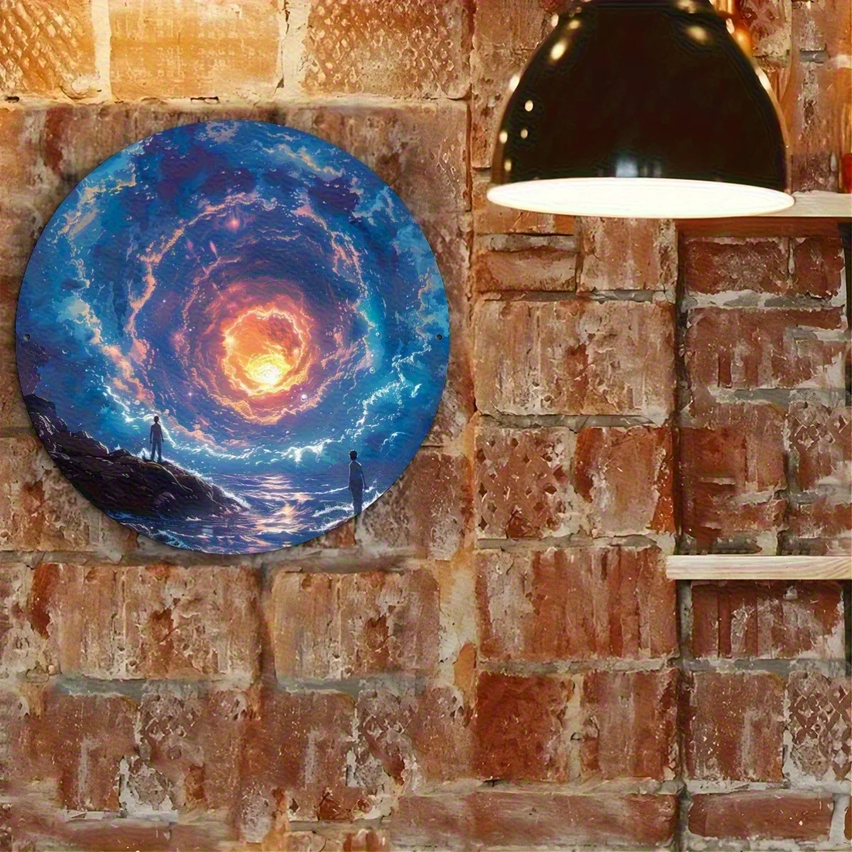 Cosmic Galaxy Vortex Ocean Scene 2D Round Metal Tin Sign 20x20cm Dreamy Starry Sky Iron Plaque Bedroom Aesthetic Wall Art