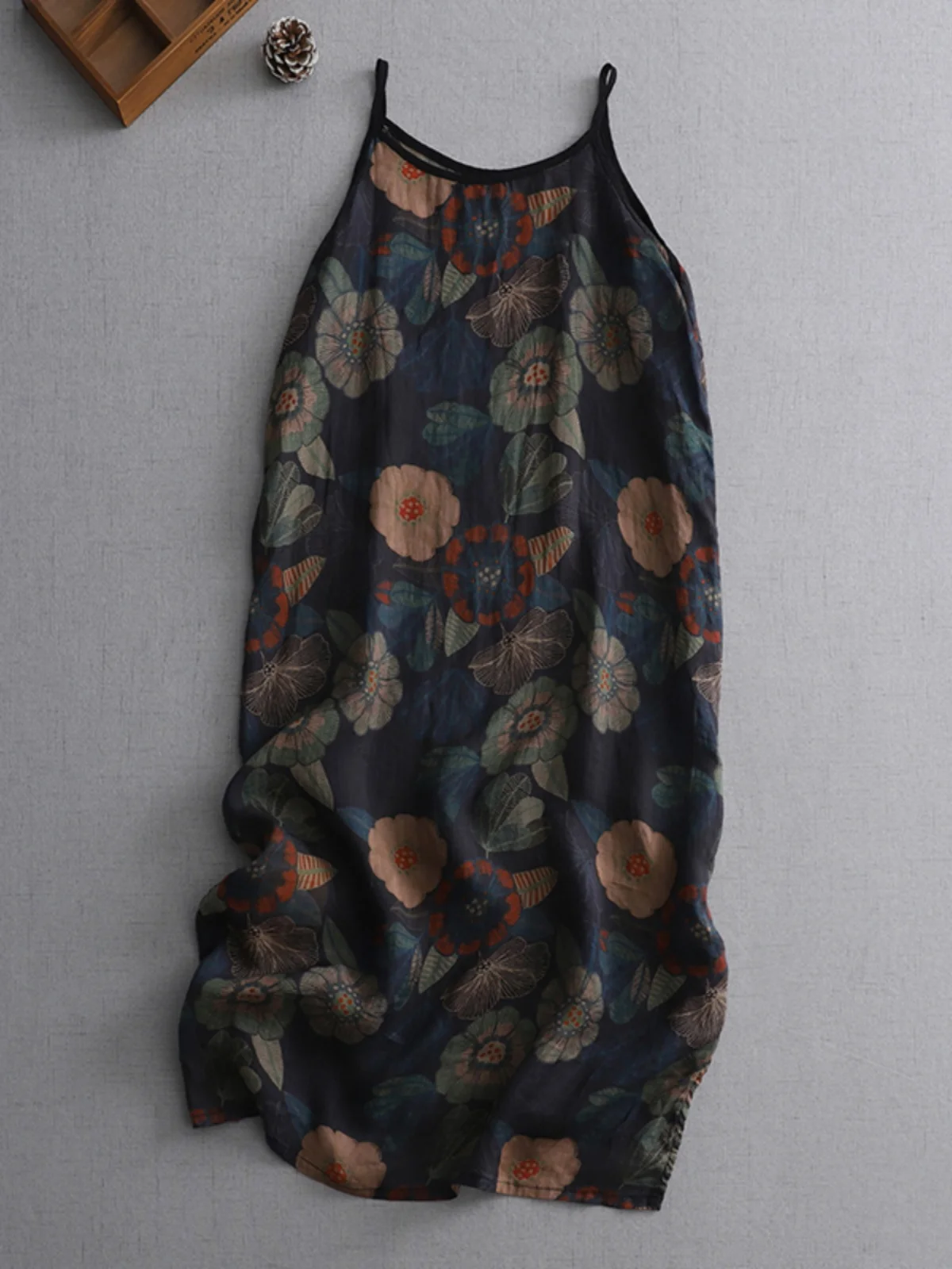 

Ретро-платье макси с принтом для женщин больших размеров, скрывающее живот, омолаживающее, в стиле дзен, с эффектом утяжки, на бретельках