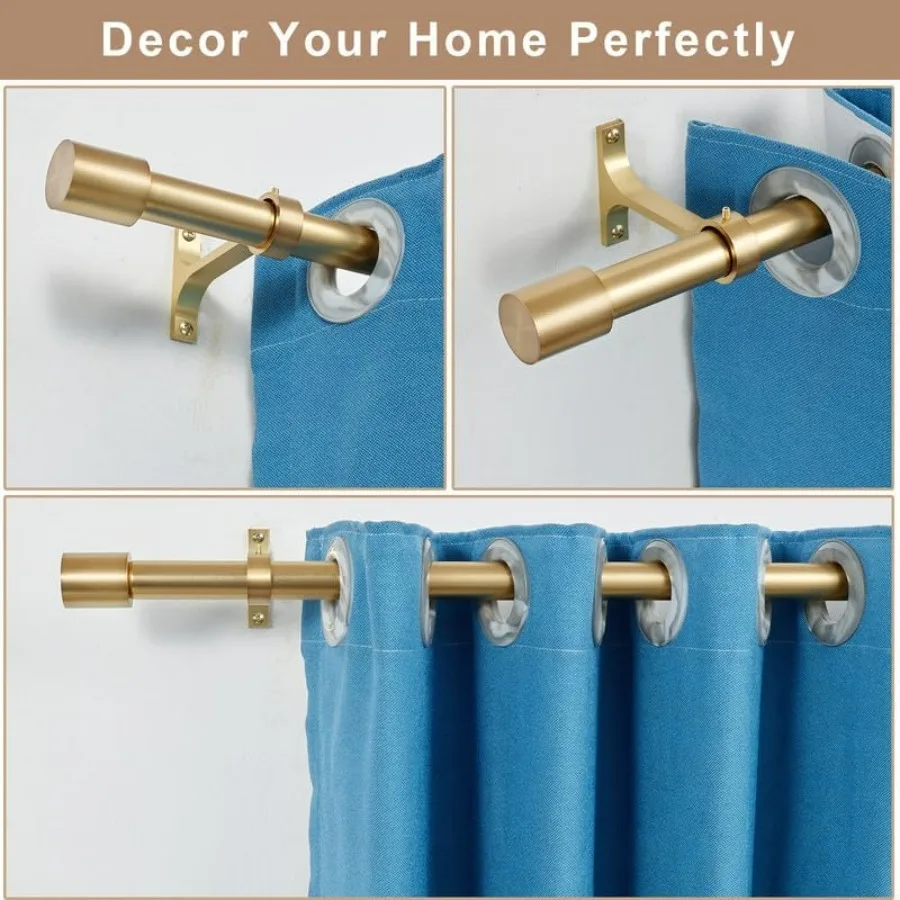 عبوتان من قضبان ستائر للنافذة 72-144 بوصة، قضبان ستائر تلسكوبية مزخرفة باللون الذهبي الدافئ مع غطاء نهائي، نافذة شديدة التحمل مقاس 1 بوصة #5