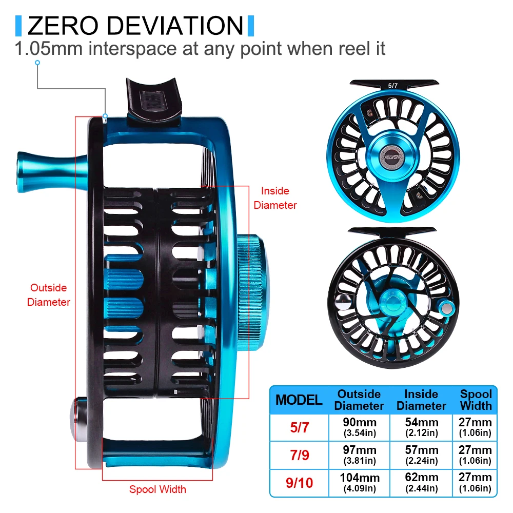 Sunlure Aluminum Fly Fishing 5/7 7/9 9/10 WT Wheel Blue & Black Color Fly Fishing Reel CNC Machine Right & Left Handle Fly Reel