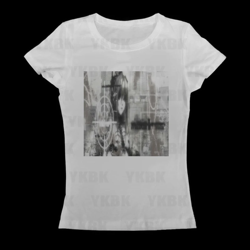 Harajuku الساخن مثير الشرير القوطي كم طويل بلايز المرأة أنيمي الصيف الجرونج الشرير طباعة قمة الموضة بلايز خمر الطفل تيز ايمو فتاة