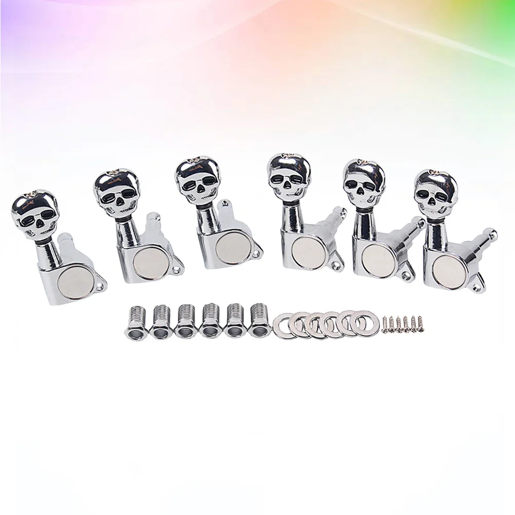 

1Set Vintage Skull Shape Guitar Machine Heads 6r Silver Metal Durable Tuning Pegs Replacement for Electric Guitar