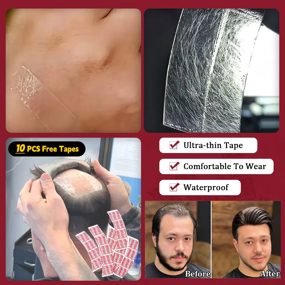 8x10 Full PU Men Toupee Invisible Hair System