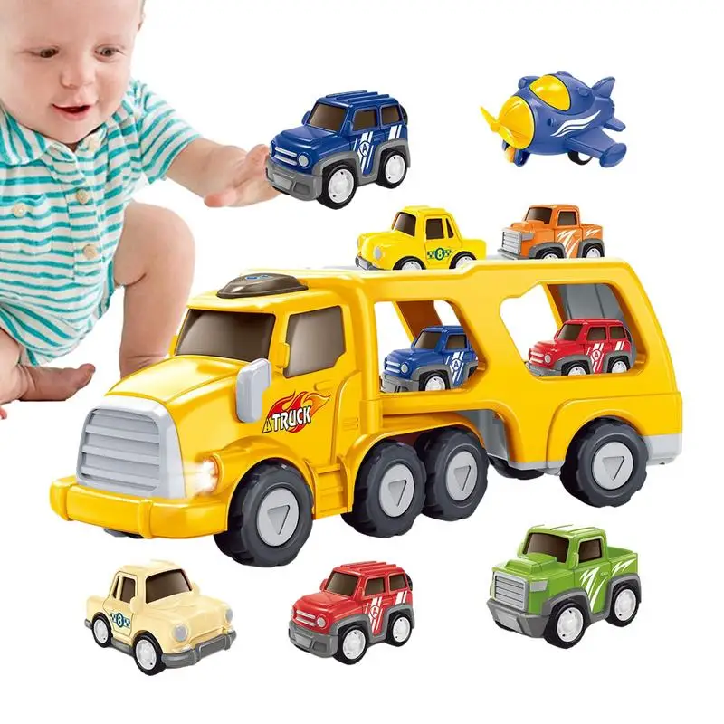 

Toddler Car Toys 5-in-1 Car Carrier Toy Car Transporter Toy Cute Transport Truck Toy With Lights And Sounds For Kids Ages 2-6