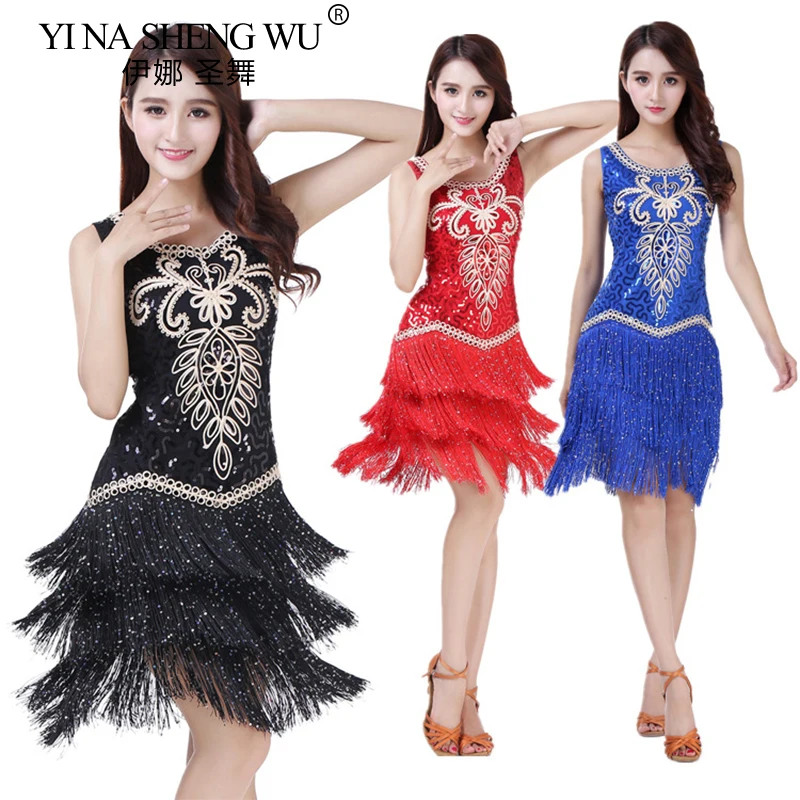 New Latin Dance Costume Embroidery Tassel Modern Dance Dress Sequin Dance Practice Dress Latin Competition Performance Clothing