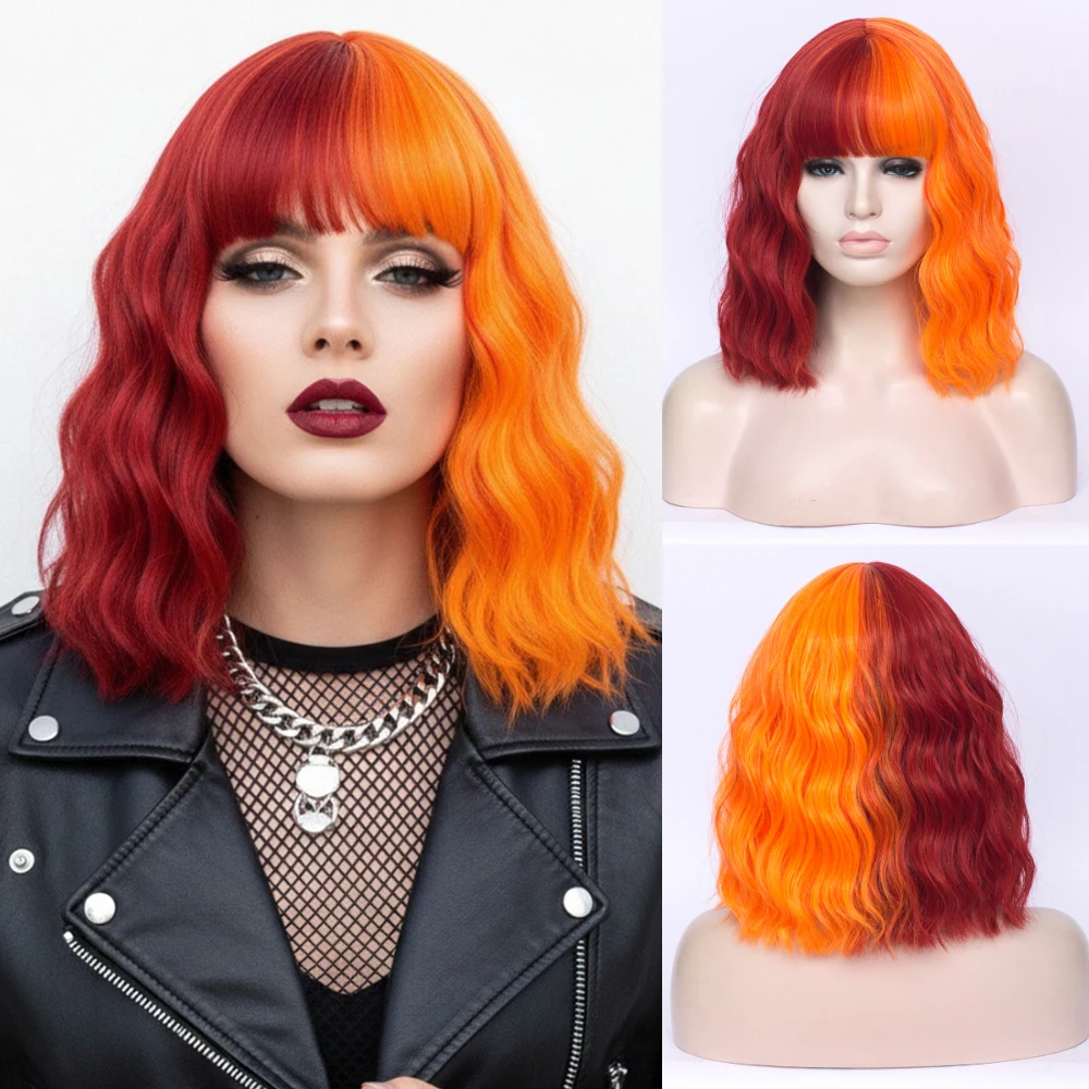 

Женский двухцветный короткий парик-каре с челкой, 14 дюймов, реалистичный синтетический парик для повседневного использования, косплея, мероприятий и вечеринок