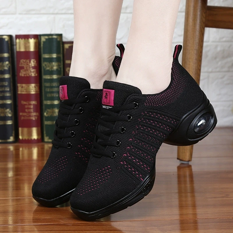 

Women's Cushioned Dance Sneakers Breathable Black Mesh Non-Slip Sport Shoes for Zumba Jazz Hip Hop Gym and Walking Exercise