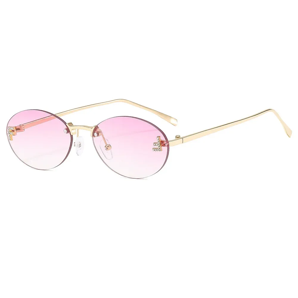 CCspace Luxus Marke Design Randlose Sonnenbrille Frauen Oval Retro Kleine Größe Metall Suneyeglass Im Freien Casual Urlaub Uv400 # 300371 5