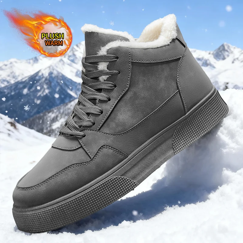 

Autumn & Winter Men's Snow Boots - Mid-Top, Fleece-Lined Thickened, Versatile for Hiking, Motorcycle & Commuting