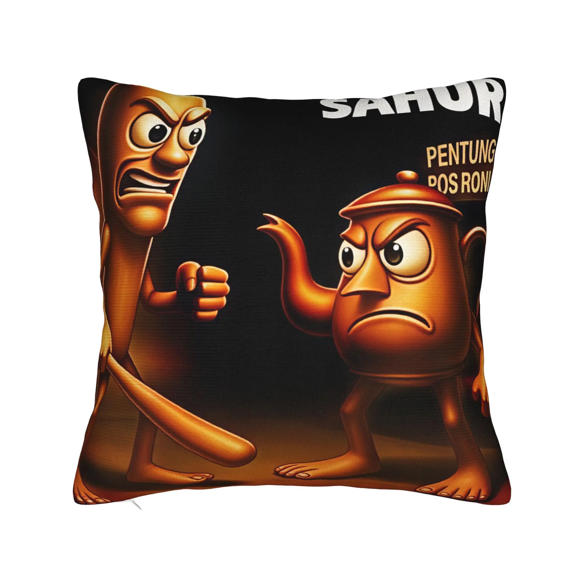 Tung Tung Sahur Angry Teapot Battle Funny Meme Pillow Case  Cute Funny Pillow Cover Soft Pillowcases For Living Room Bed Chair