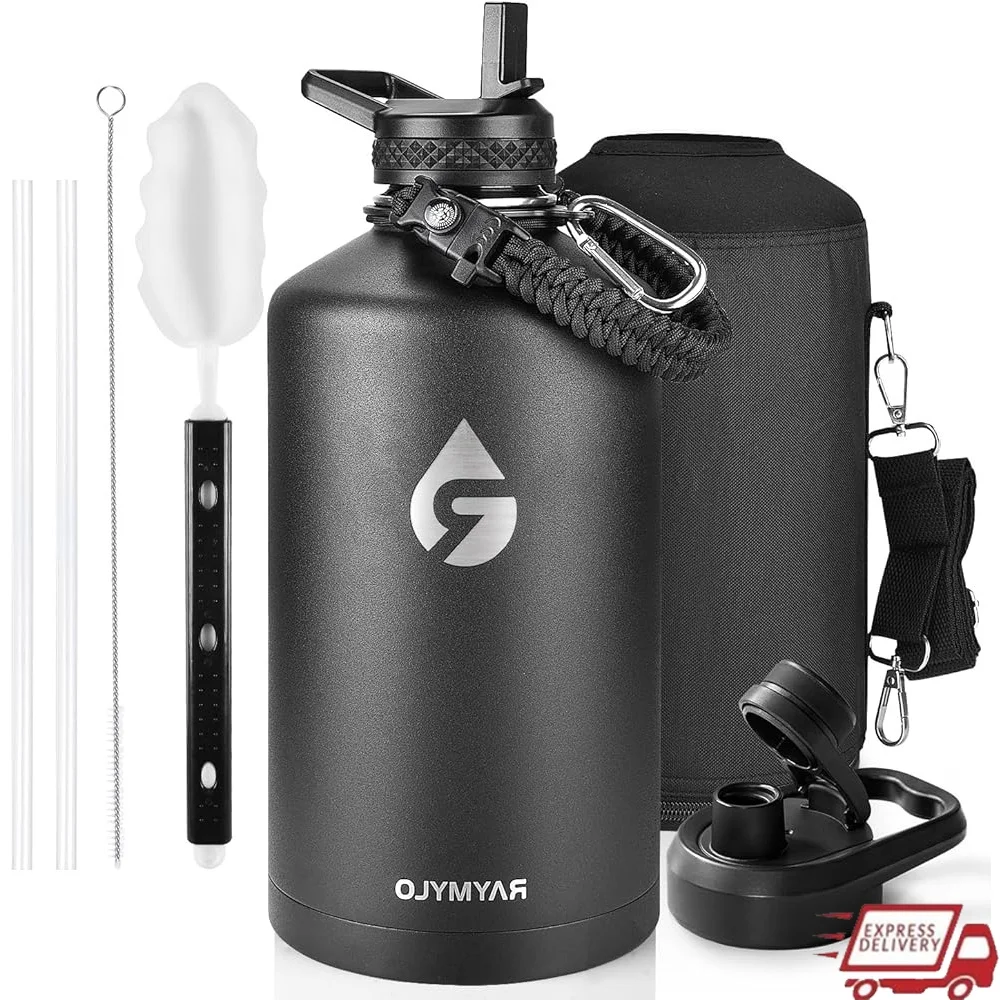 

Insulated Vacuum Stainless Steel Water Bottle Large Leakproof Flask Cold 48 Hours Non-BPA with Paracord Handle and Straw Lid