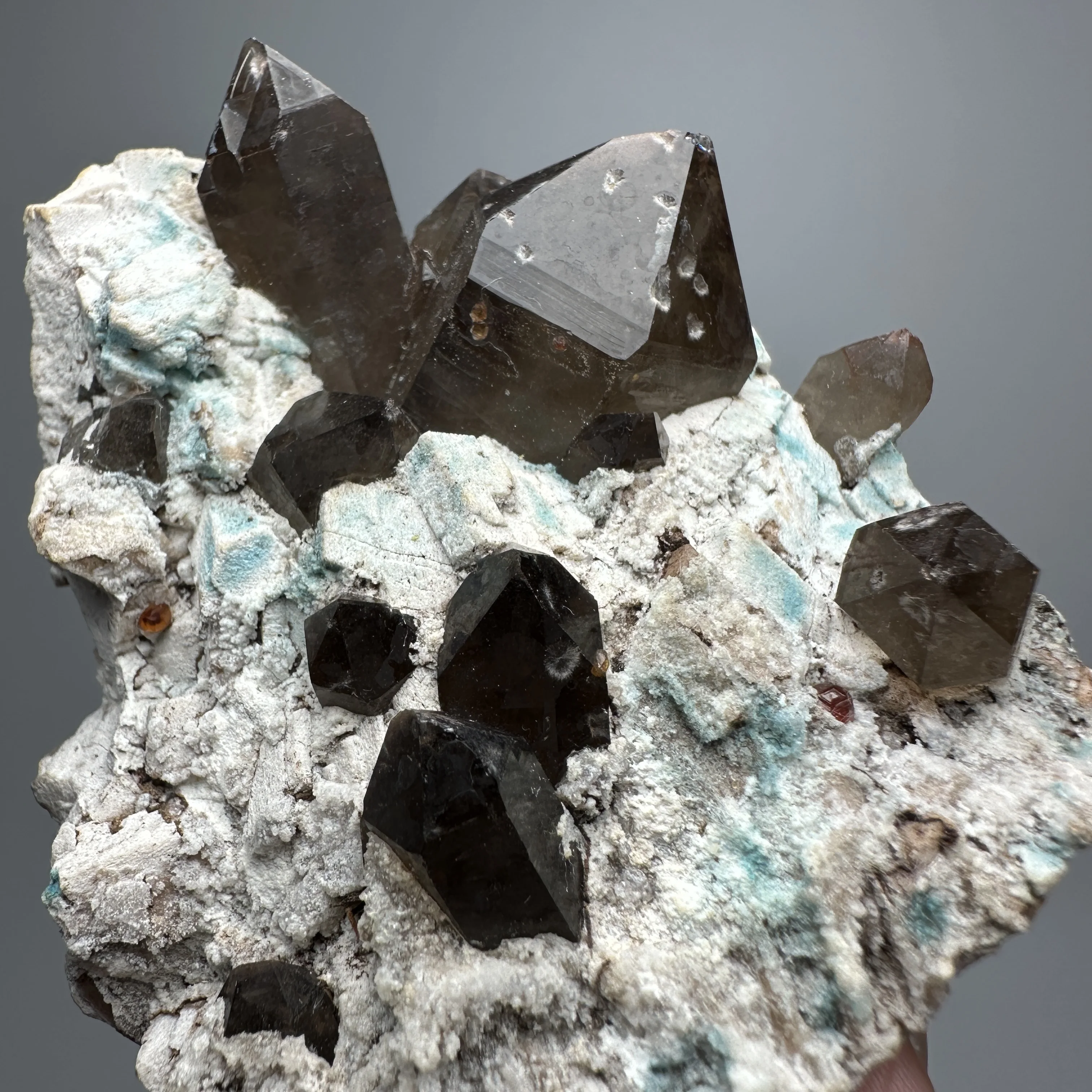 

Natural Spessartine Garnet Smoky Quartz Feldspar Mineral Specimen Crystal Stone Collection
