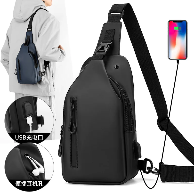 

New leather breast bag for men's crossbody motorcycle chest bag Hong Kong style crossbody bag foreign trade men's breast bag