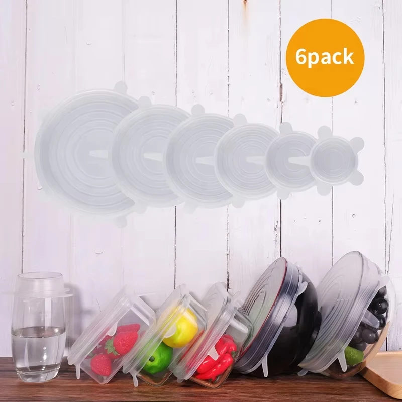 6Pcs Silicone Fresh-keeping Lids Stretch Bowl Covers Dust-proof Silicone Fresh-keeping Lids Smiley Sealing Covers Fresh-keeping