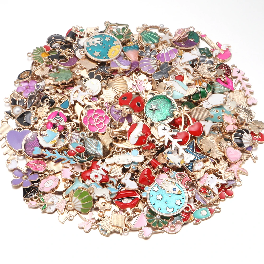 30Pcs/lot Mix Alloy Color Charms Dripping Oil Enamel Pendants for DIY Necklace Bracelet Earring Jewelry Handmade Making Supplies