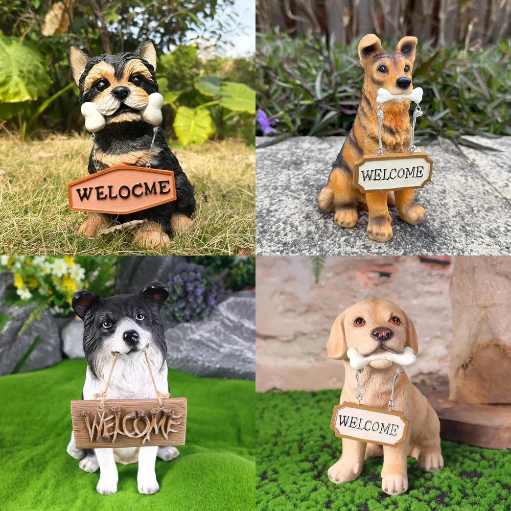 

Outdoor Resin Dog Statue With Welcome Sign For Garden Park Landscape Decoration And Creative Home Entrance Sculpture Ornament