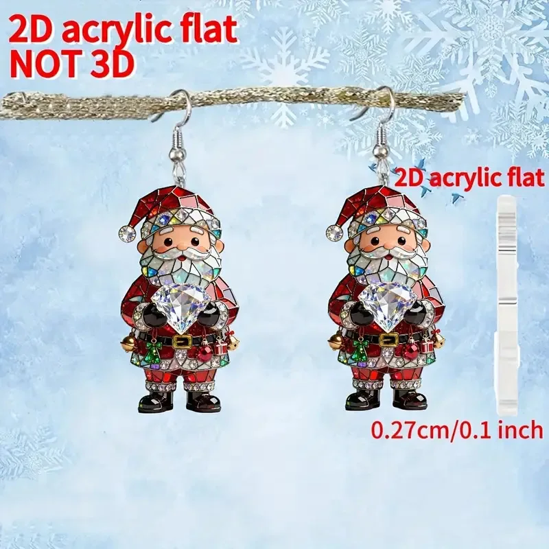New Santa Claus Earrings Christmas Party Jewelry 2D Diamond Effect Flat Acrylic Santa Claus Earrings Girl's Wife Xmas Gifts