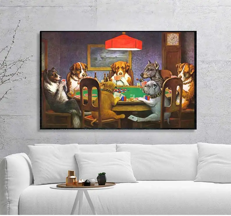 Dogs Playing Poker Funny Art Poster and Prints Wall Art Picture Cool Pet Dog Pug In Casino Canvas Painting Pet Shop Decor view 3