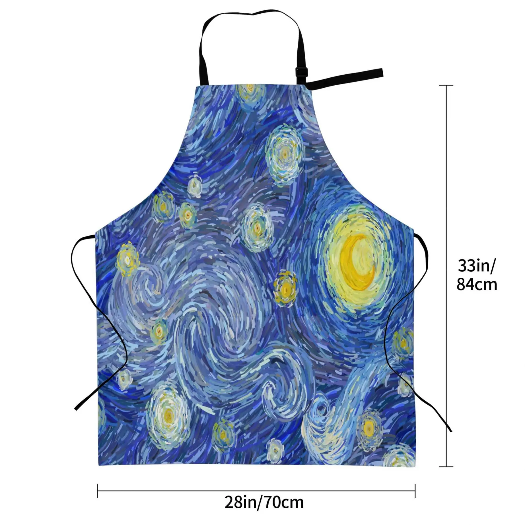 Starry Night Cooking Apron For Women Men With Pockets,Van Gogh Galaxy Blue Oxford Cloth Kitchen Apron