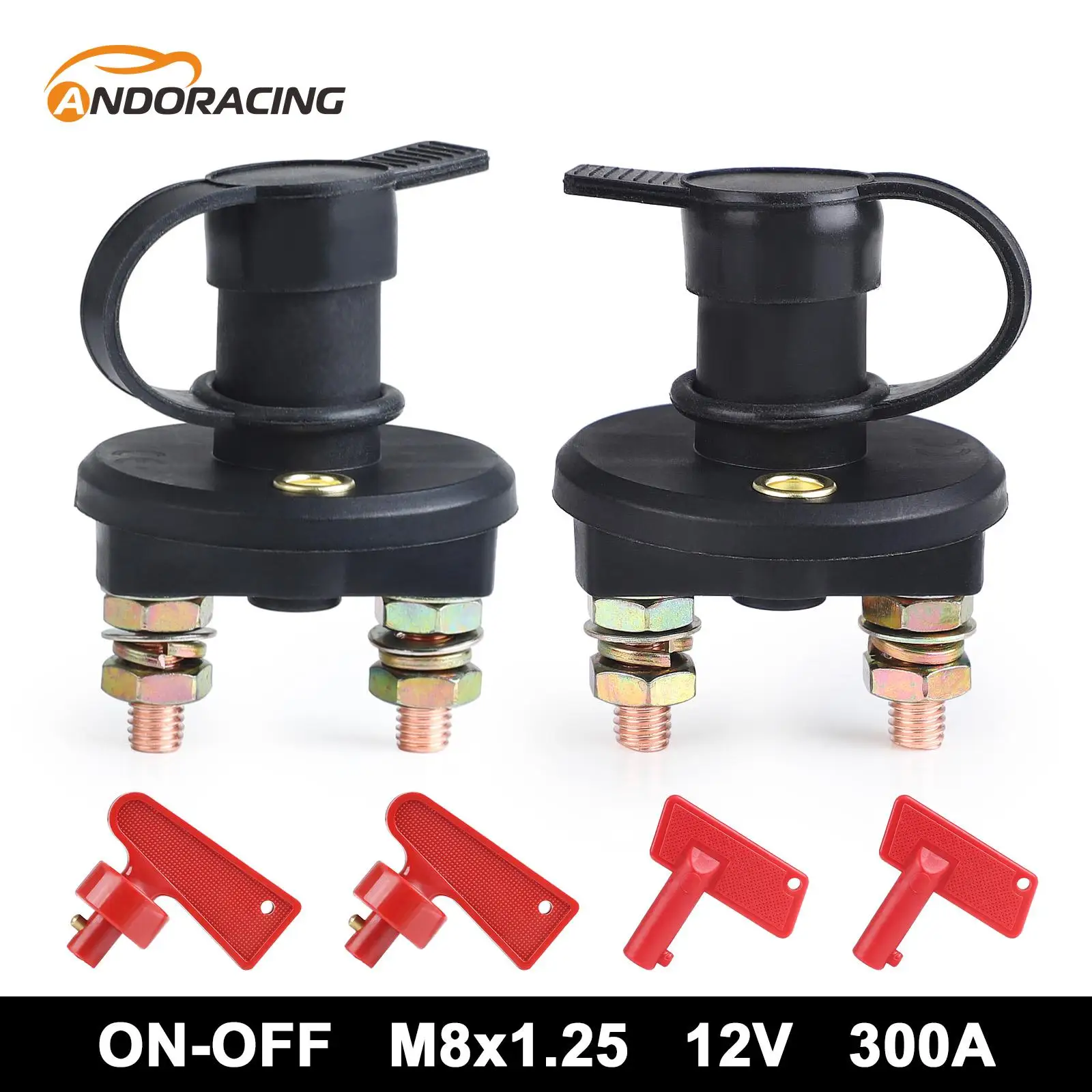 

2PCS Battery Disconnect Switch With 4 Keys 12V 24V 300A On-Off 2 Position Battery Kill Switch Isolator For Car Boat RV Camper