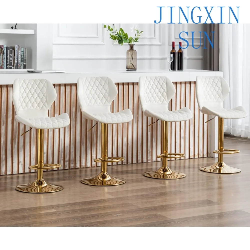 Velvet Bar Stools Set of 4 Counter Height Barstools with Back Swivel Bar Chairs with Gold Base Modern Adjustable Kitchen