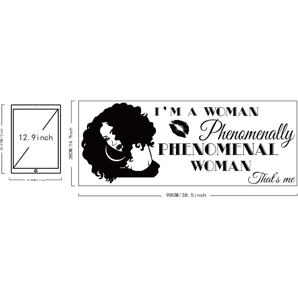 Inspirational Theme PVC Wall Sticker I am a Phenomenal Woman Quotes Woman Avatar Pattern Wall Art Sticker Vinyl Wall Decal