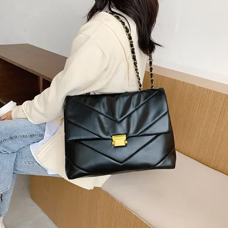 High Capacity PU Leather Women Shoulder Crossbody Bags 2021 New Chain Vintage Handbags Ladies Casual Totes Female Purses