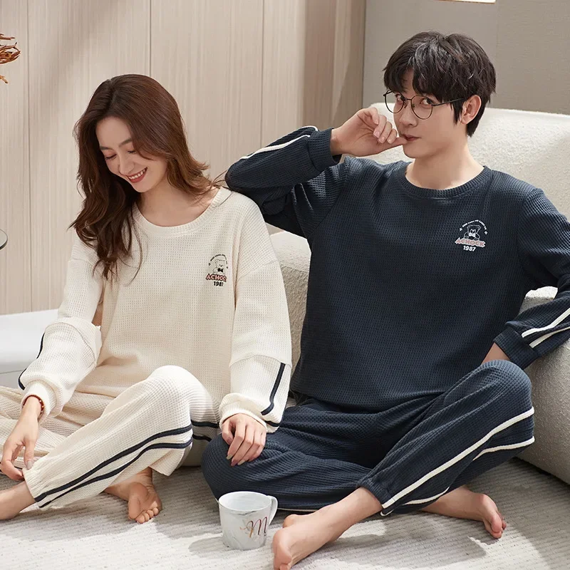 Couple Long Sleeves Sleepwear Autumn Winter Cotton Pajama Sets Print Pants Homewear Kawaii Clothes 2 Piece Sets Nightwear Lovers