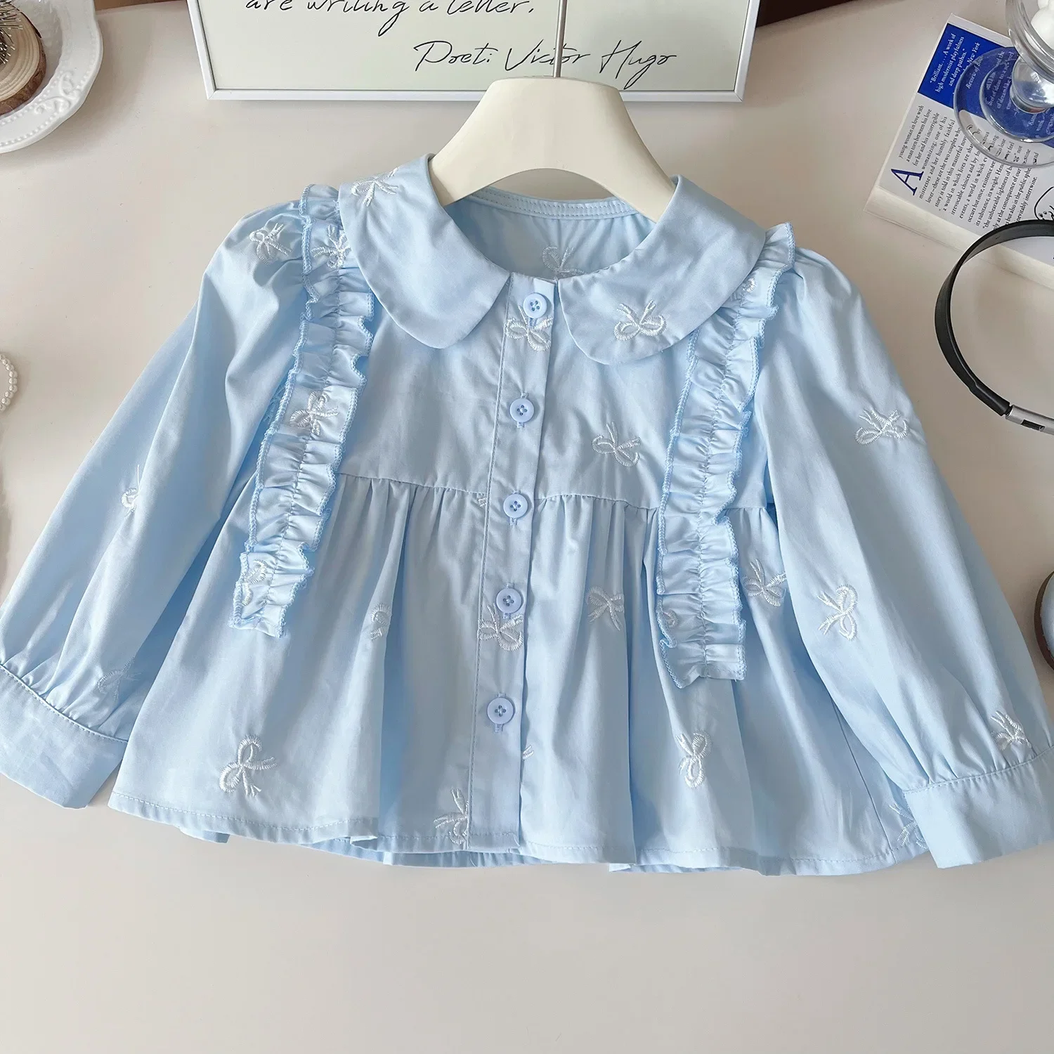 Tops Shirts Blouses Elegant Girl Kids Spring Autumn Clothes Children Jackets 2025 Baby Girls Fashion Lace Bow Embroidery Cotton