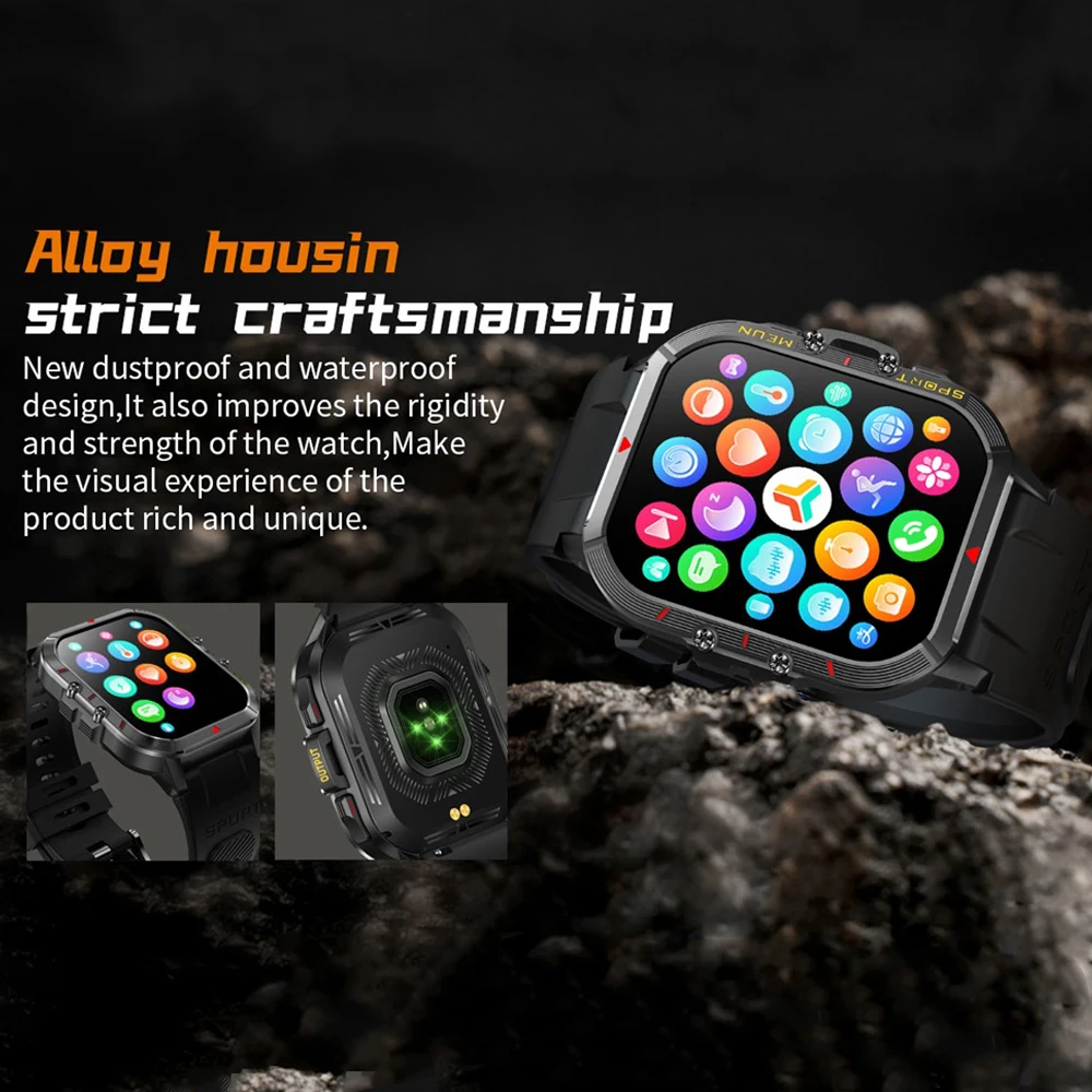 ساعة ذكية مقاومة للماء للاتصال بالبلوتوث للرجال ، شاشة ، مساعد صوت SOS ، معدل ضربات القلب ، جهاز مراقبة الصحة ، اللياقة البدنية ، الرياضة ، في الهواء الطلق