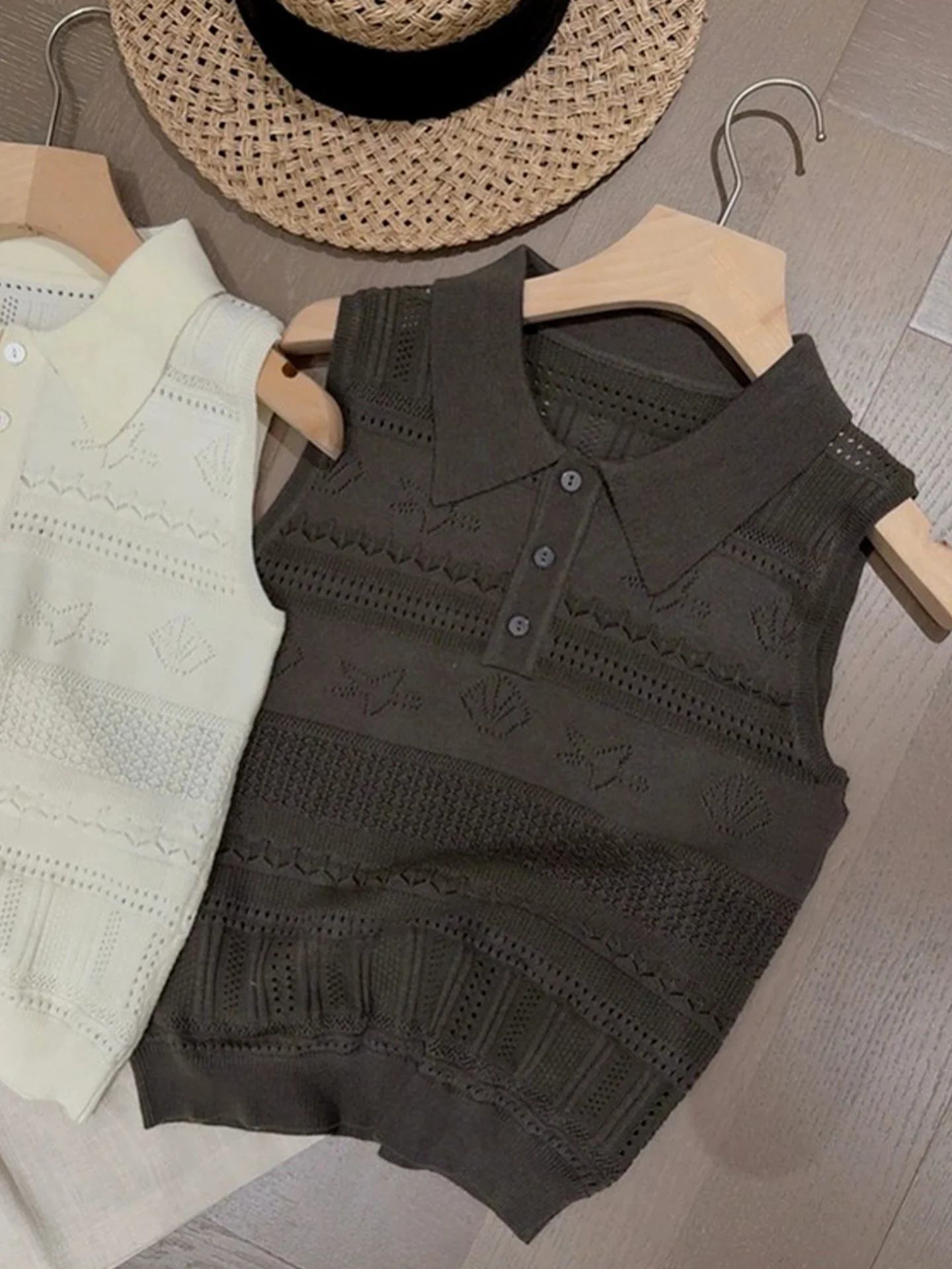 سترة بولو محبوكة بدون أكمام بتصميم عصري مفرغ، إصدار صيفي جديد بتصميم شبابي وأسلوب عملي، قصة مستقيمة، قطعة واحدة للارتداء اليومي #4