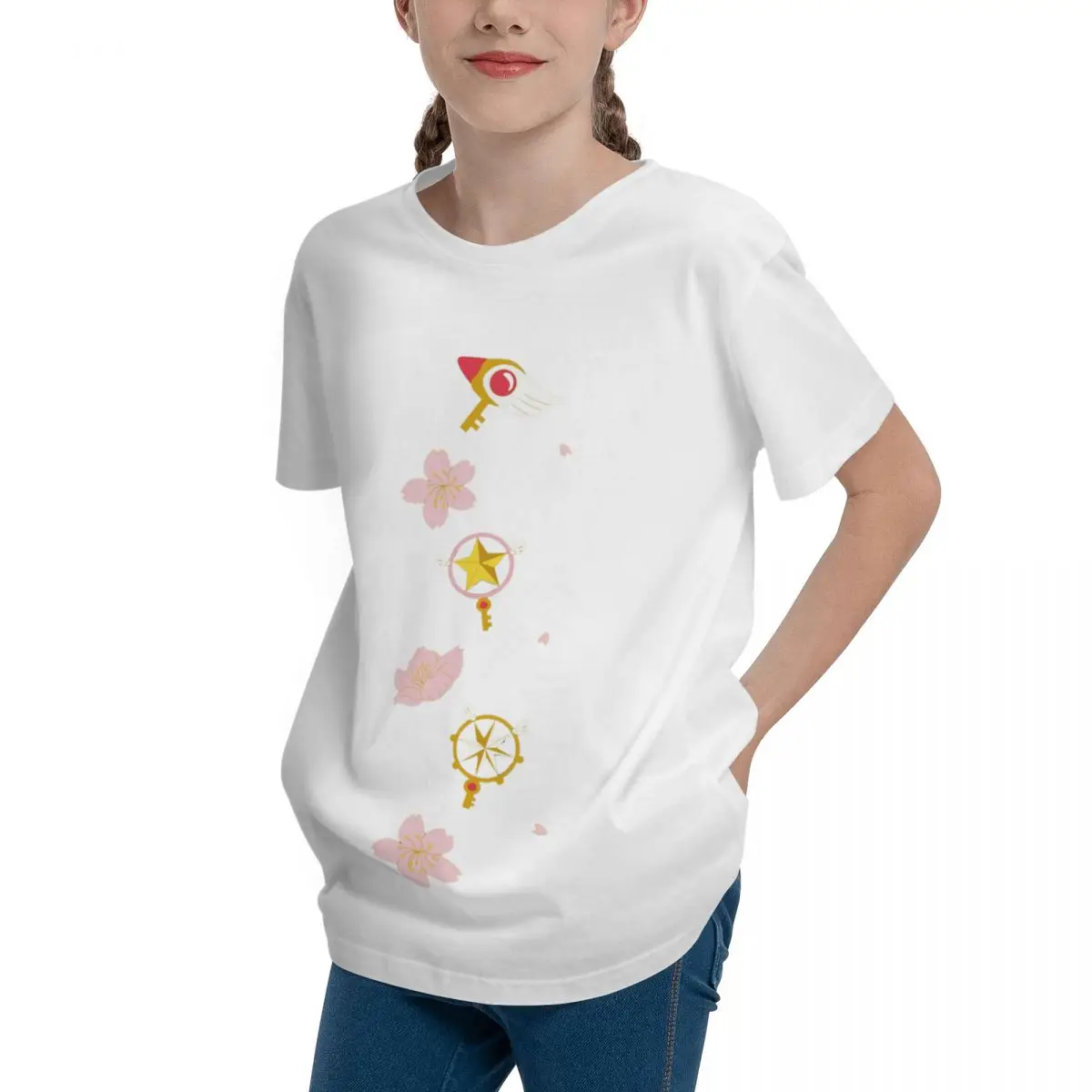 Card Captor Sakura - Staff Pattern For Adolescents Basic Short Sleeve T-Shirt Crewneck Top tee Funny Funny Novelty High quality