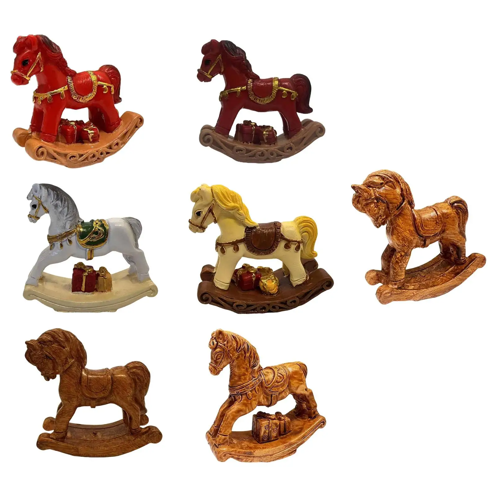 Small Christmas Rocking Horse Decor Animal Statue Housewarming Desktop Miniature