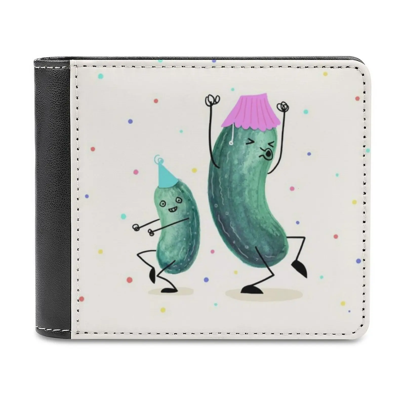 

Pickle Party Leather Wallet Men's Wallet Diy Personalized Purse Father'S Day Gift Pickle Pickles Food Humor Funny Green Party