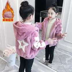 2026 Thick Warm Winter Jacket Girls corduroy Hooded Sweater stars Plus Velvet Kid Outerwear Teenager Windbreaker Coat 12 year