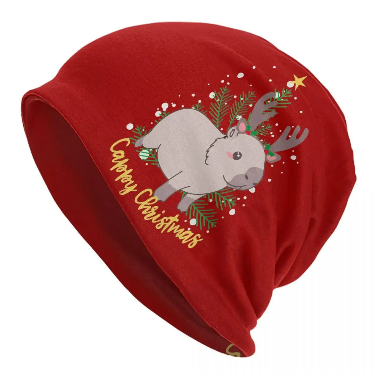 Capybara Reindeer Bonnet Hats Hip Hop Outdoor Skullies Beanies Hat Cappy Christmas for Men Women Knitted Hat Spring Dual-use Cap