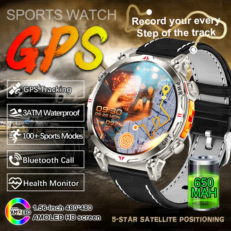 

2025 New Military Compass SmartWatch Dual-Band GPS 3ATM Waterproof Altimeter Barometer Bluetooth Call Sports Smartwatch For Men