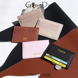 Custom Name Slim Card Wallet PU Leather Engrave Initials Luxury Design Card Bag Personalized Woman Man Coin Purse Wholesale Gift