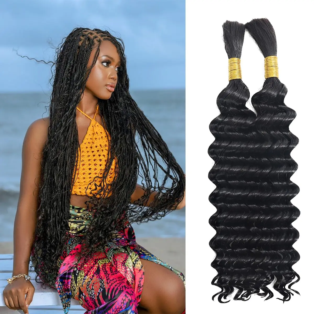 Deep Wave Boho Braids Human Hair Bulk 100% Human Hair Braiding Hair No Weft Human Hair Bundles 100g Bulk Hair Extensions