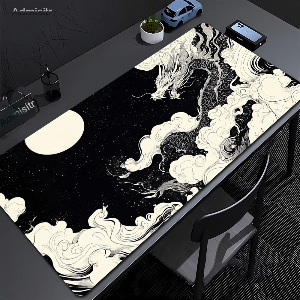 

XXL Black and White Dragon Anime Mouse Pad Large Keyboard Lockrand Desktop Game Mat Rubber Non-slip Carpet Convenient Washable