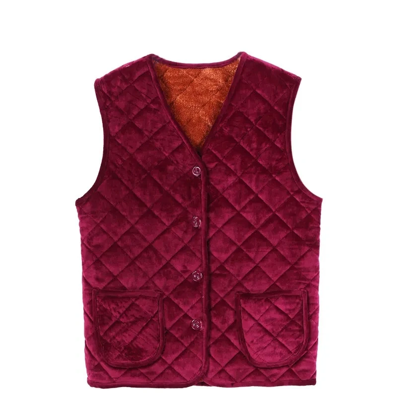 Grandma Golden Velvet Vest Autumn Winter Plush Thickened Warm Sleeveless Jacket Middle-aged Mother Waistcoat Fleece Vests 5XL